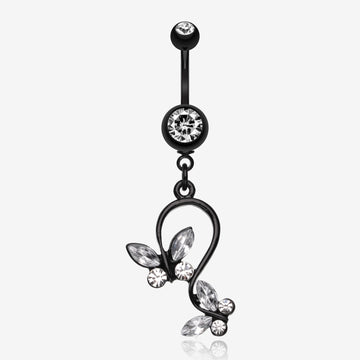 Blackline Butterfly Gem Loop Belly Ring-Clear Gem